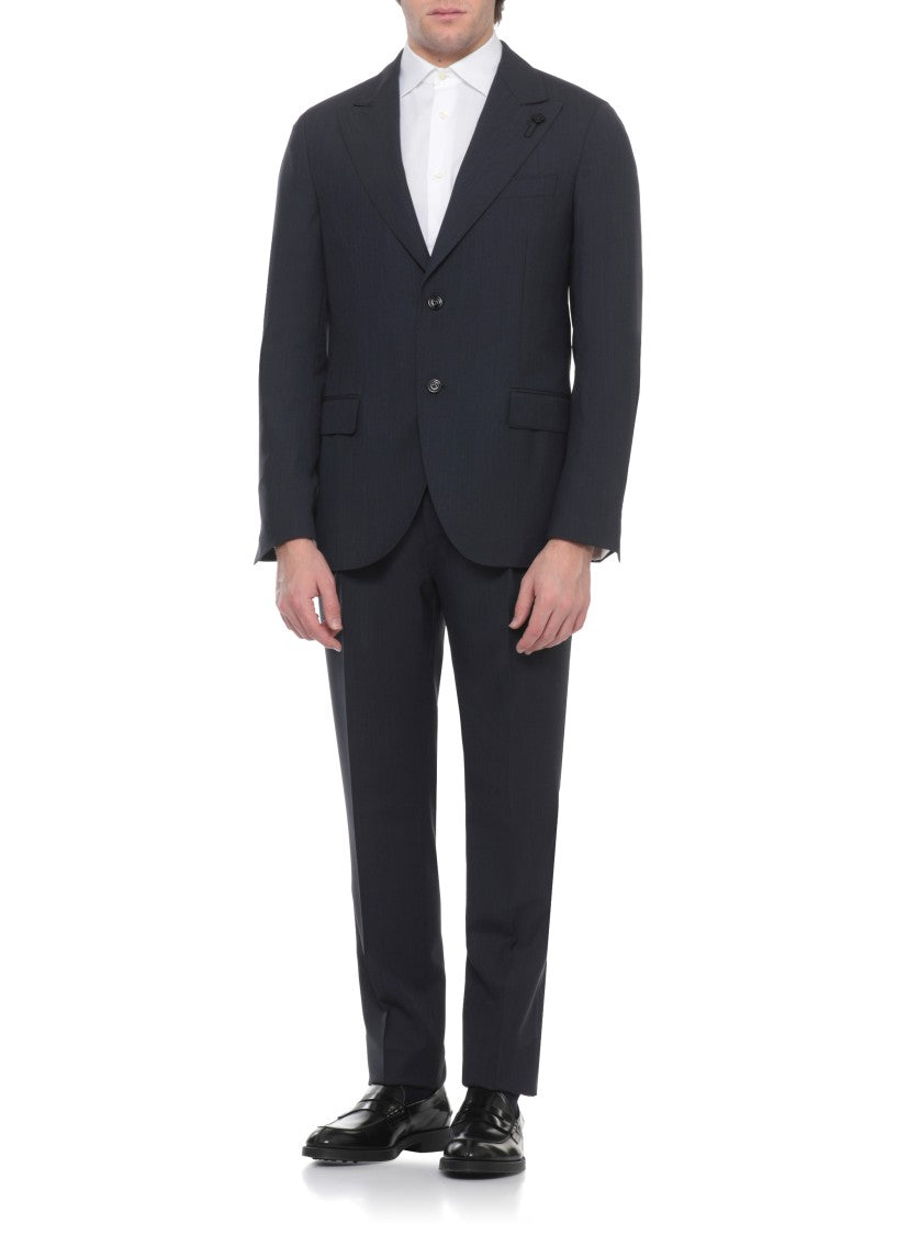 Lardini Blue Pin Lapel Wool Suit