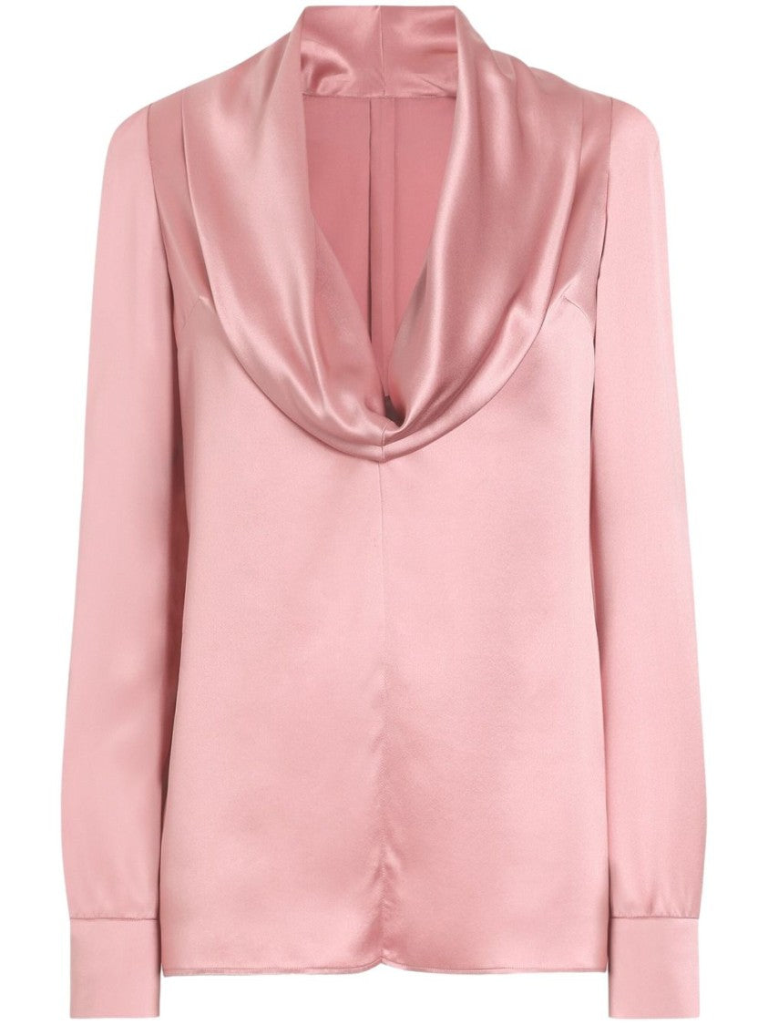 Dolce & Gabbana Draped Cowl Neck Silk Blouse