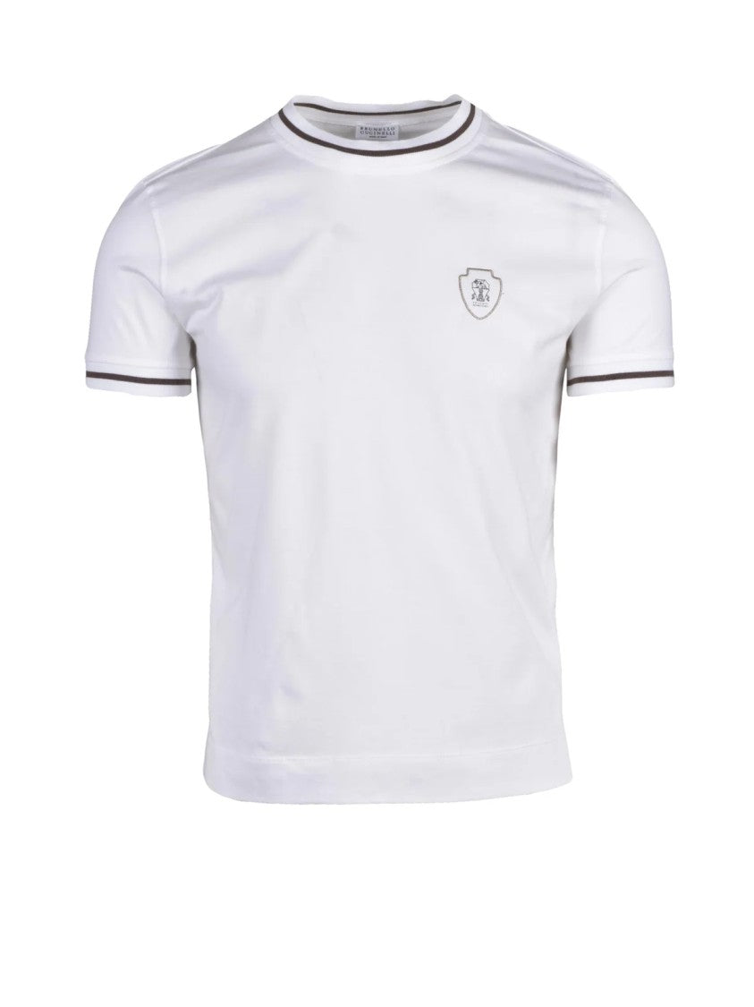Brunello Cucinelli Minimalist White Cotton T-Shirt With Refined Emblem