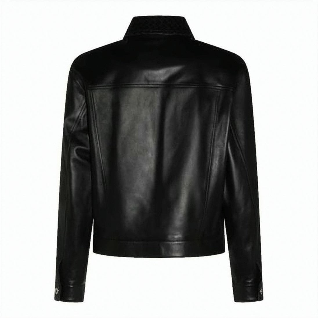 Bottega Veneta Lambskin Leather Jacket With Woven Collar Detail