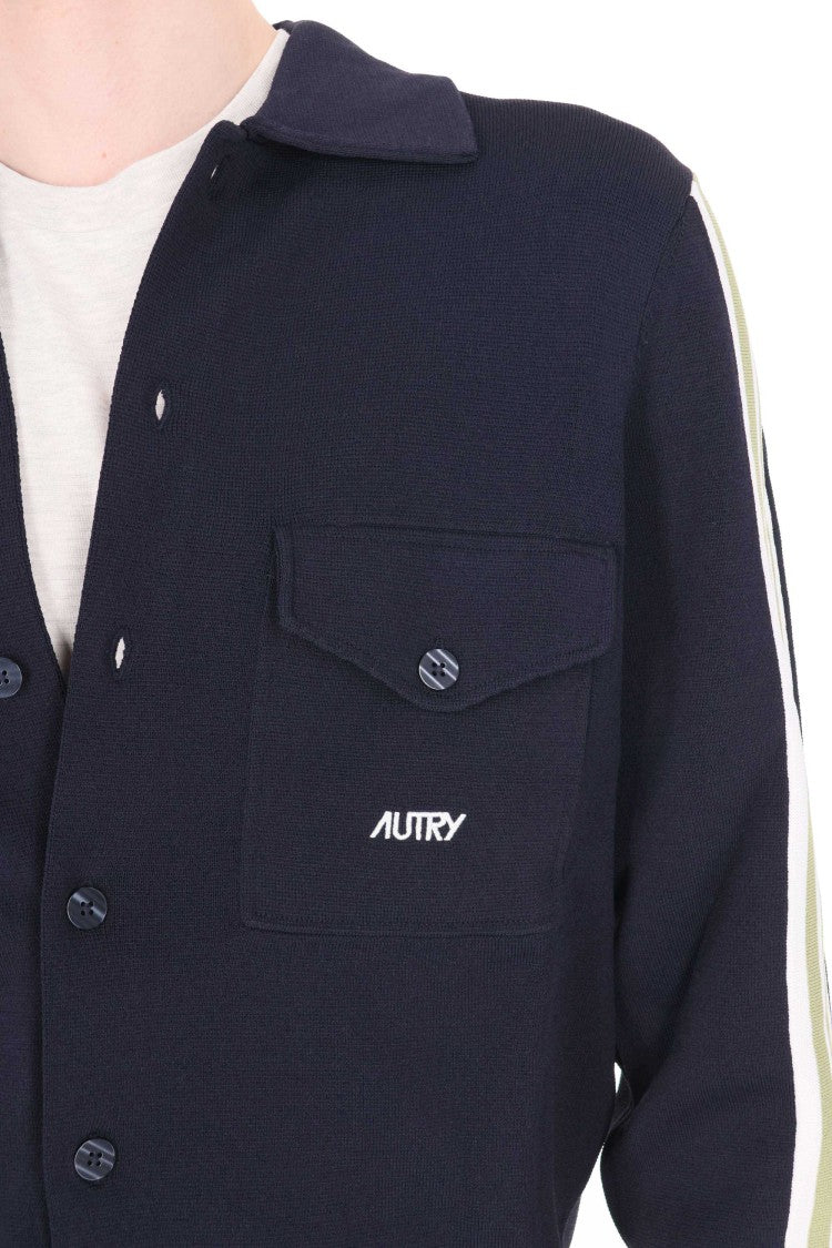 Autry Blue Viscose-Nylon Band Details Overshirt