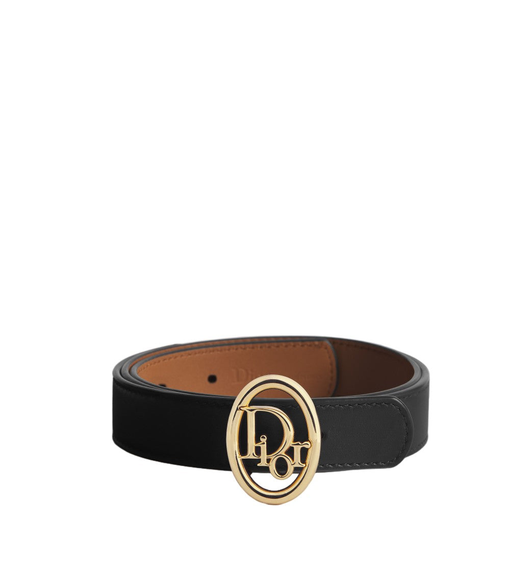 Christian Dior Black Oval Buckle Leather Belt