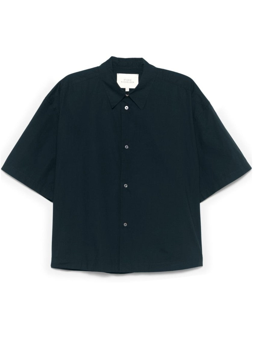 Studio Nicholson Relaxed Fit Navy Blue Short Sleeve Shirt