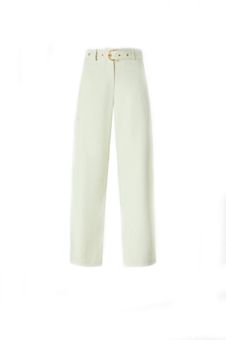 Pinko Green Lexy Wide-Leg Self-Belt Viscose-Blend Wide-Leg Pants