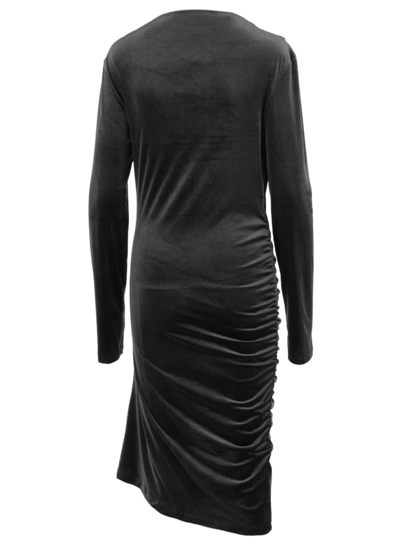 Don't @ Me Black Side Draped Technical Stretch Jersey Midi Dress