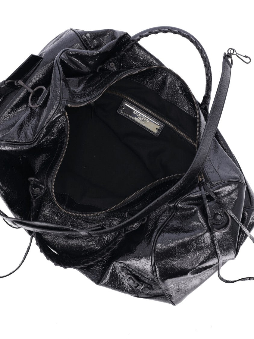 Balenciaga Black Le City Boston Crinkled Lamb Leather Travel Bag