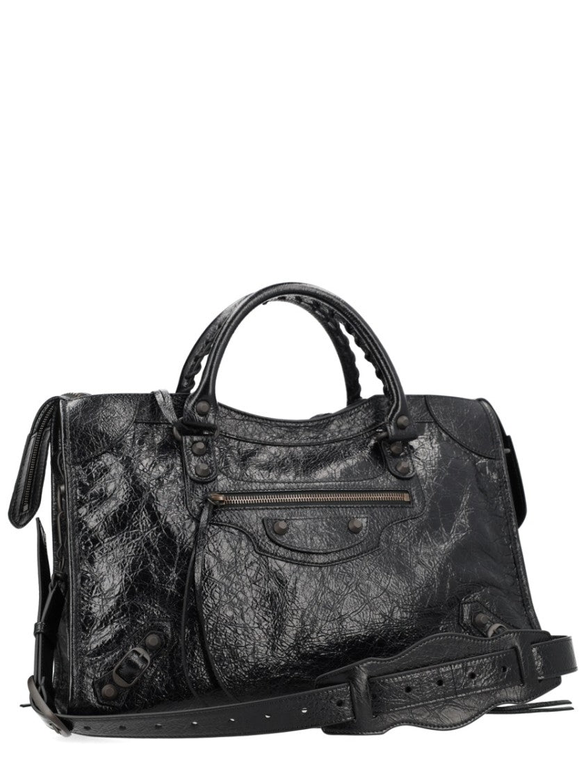 Balenciaga Medium Leather Handbag With Textured Glossy Finish