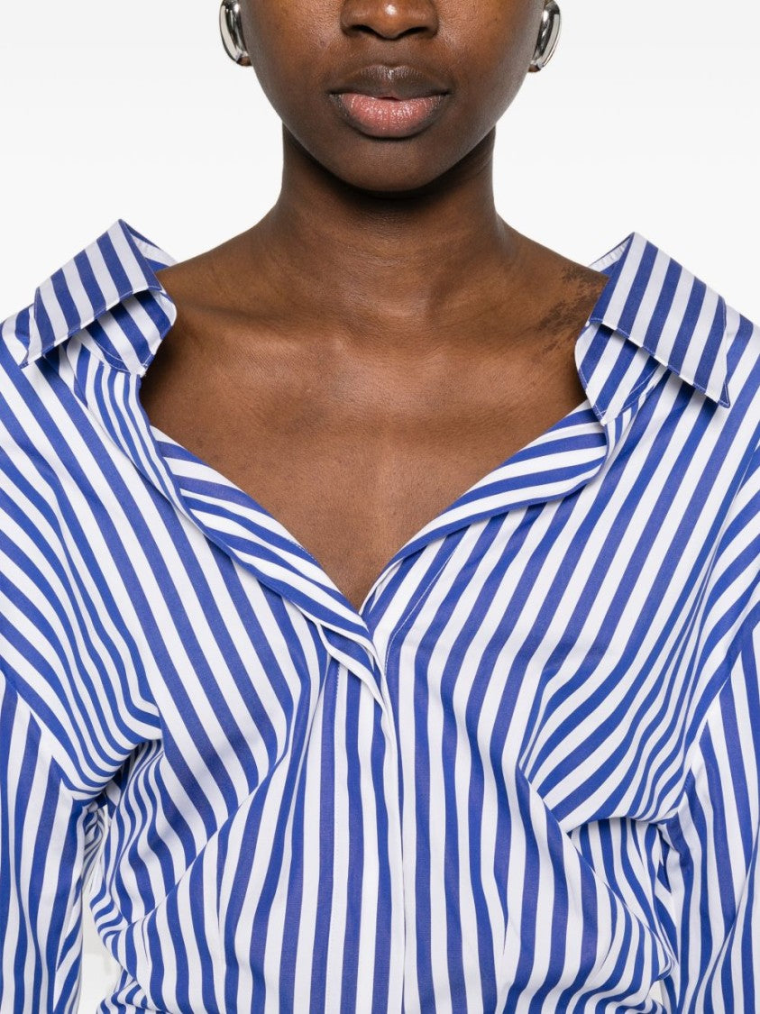 Givenchy Vertical Blue And White Stripe Off-Shoulder Shirt