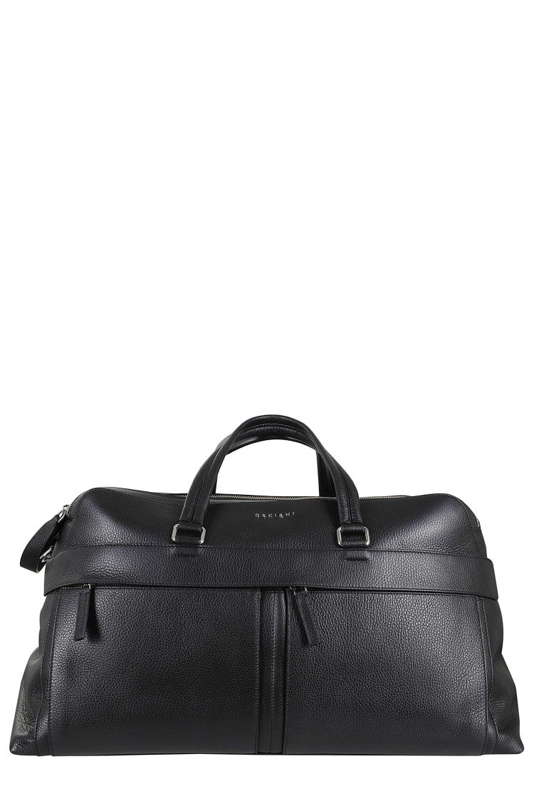 Orciani Black Micron Double Top Handle Leather Duffle Bag