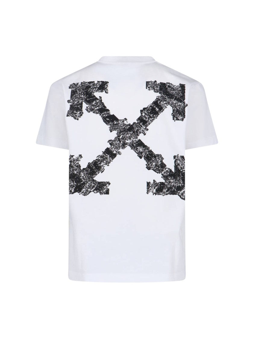 Off-White Graphic Crew Neck T-Shirt With Distressed Arrow Design