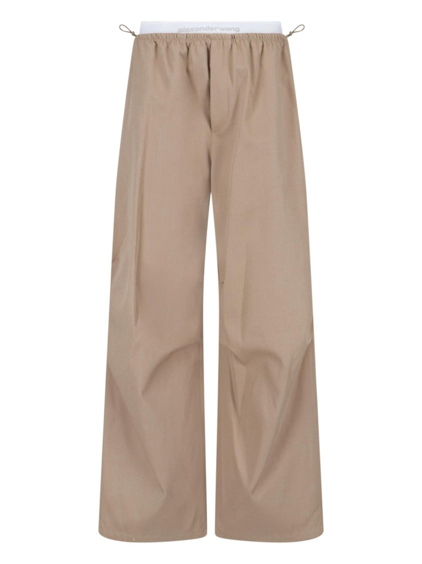 Alexander Wang Cotton Trousers, Taupe, Mid-Rise