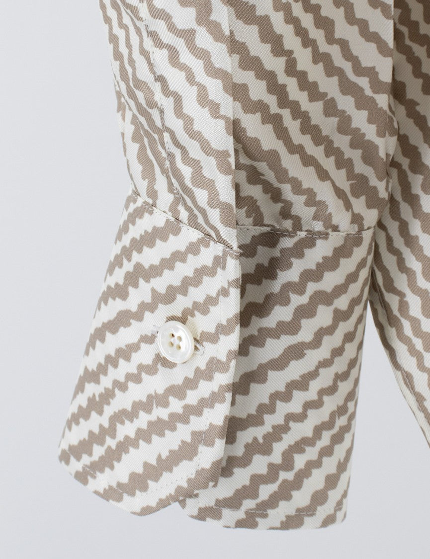 Kiton Printed Pattern Beige Silk Blouse