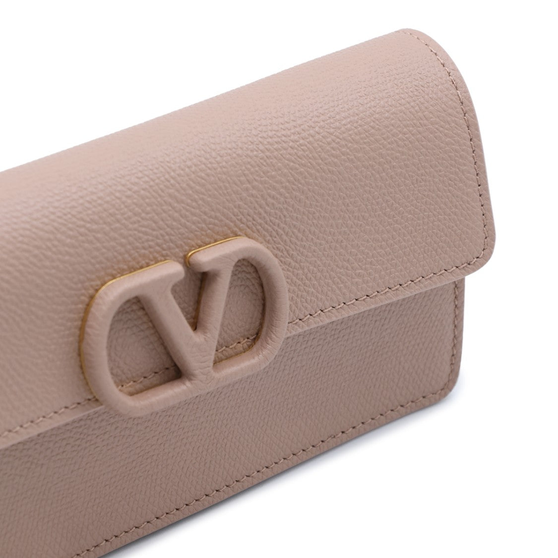 Valentino Garavani Pebbled Textured Flap Logo Emblem Wallet