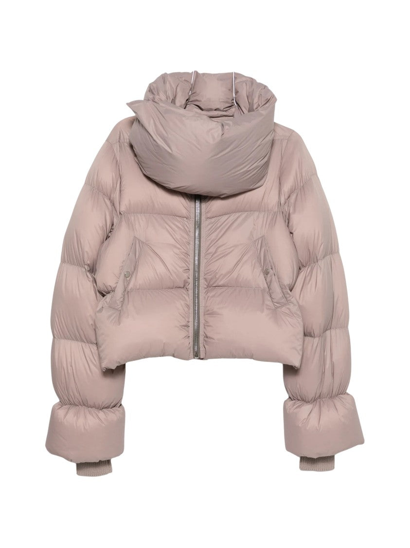 Rick Owens Rose Pink Funnel Neck Quilted Recycled Nylon Down Jacket