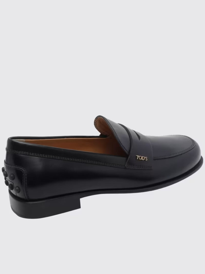 Tod's Gomma Lettering Black Leather Loafers