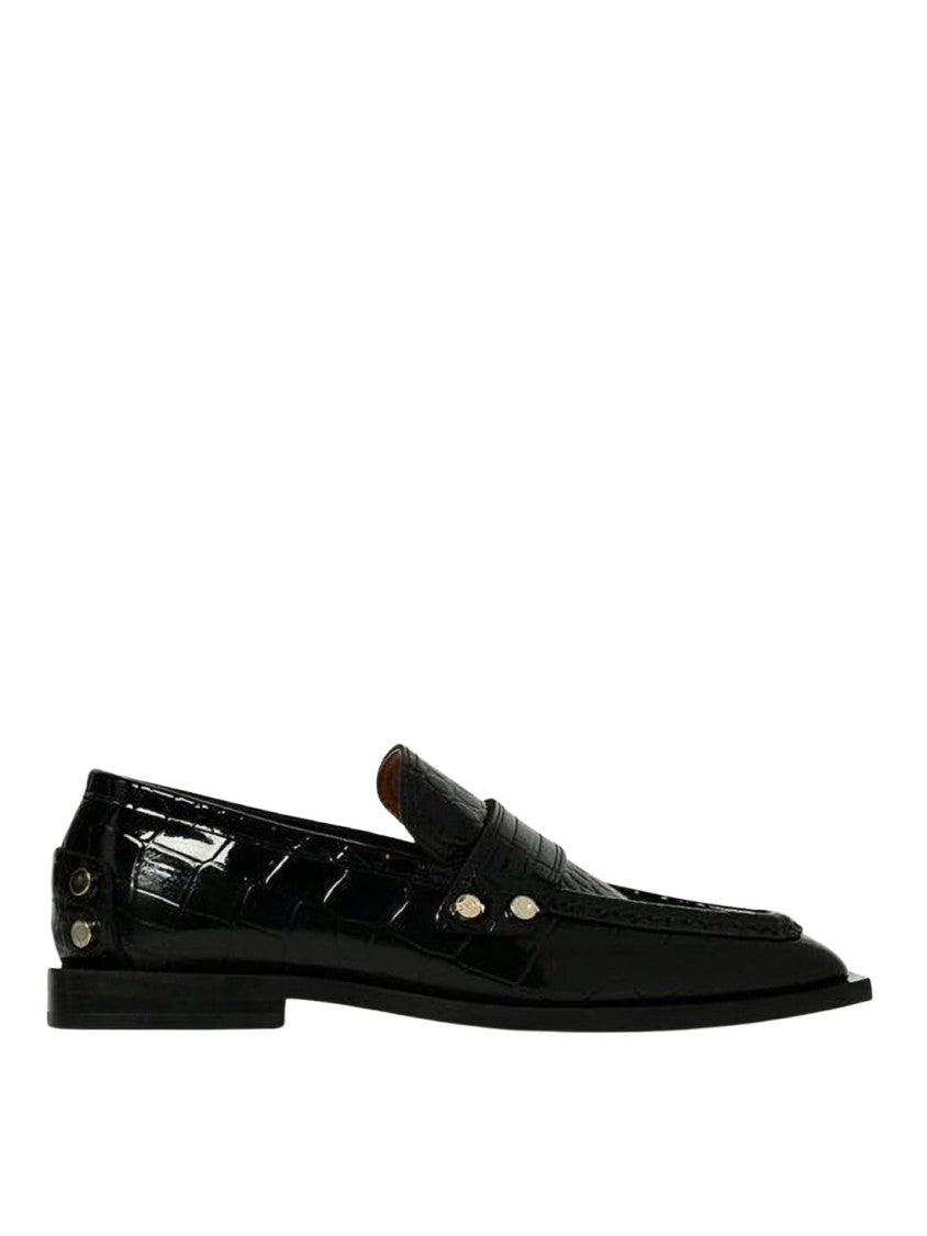 Ganni Pointed Toe Loafers With Crocodile-Embossed Finish
