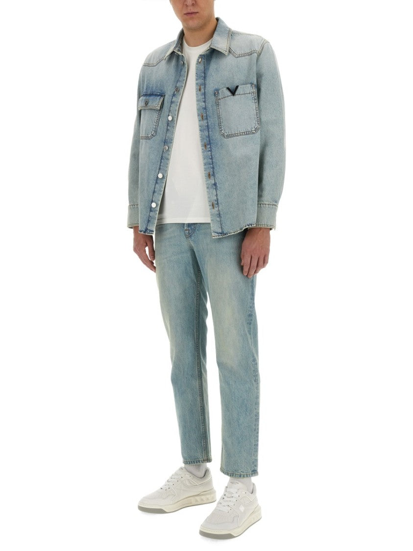 Valentino Classic Button-Up Denim Shirt With Chest Pockets