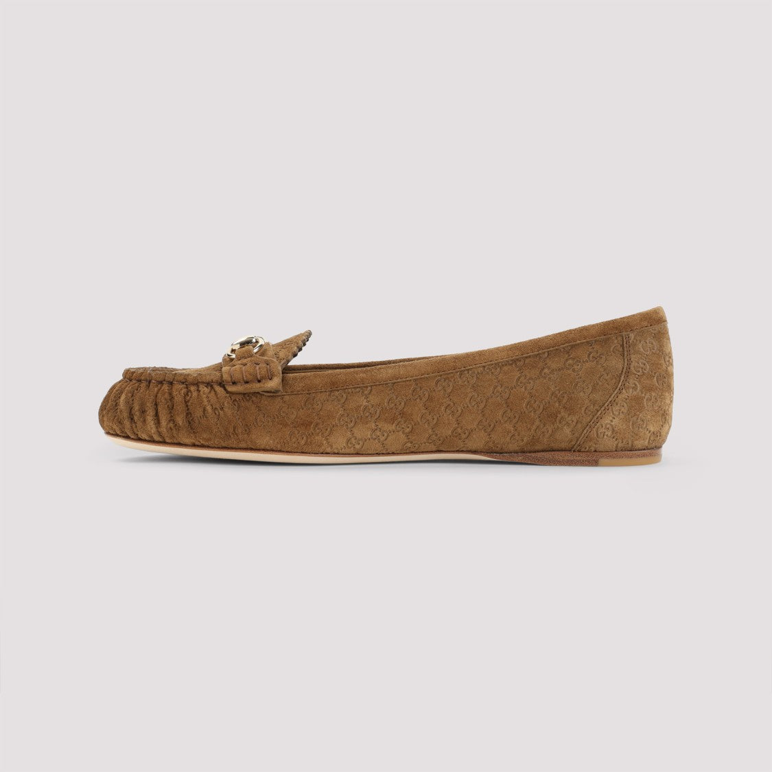 Gucci Brown Suede Loafers With Decorative Buckle
