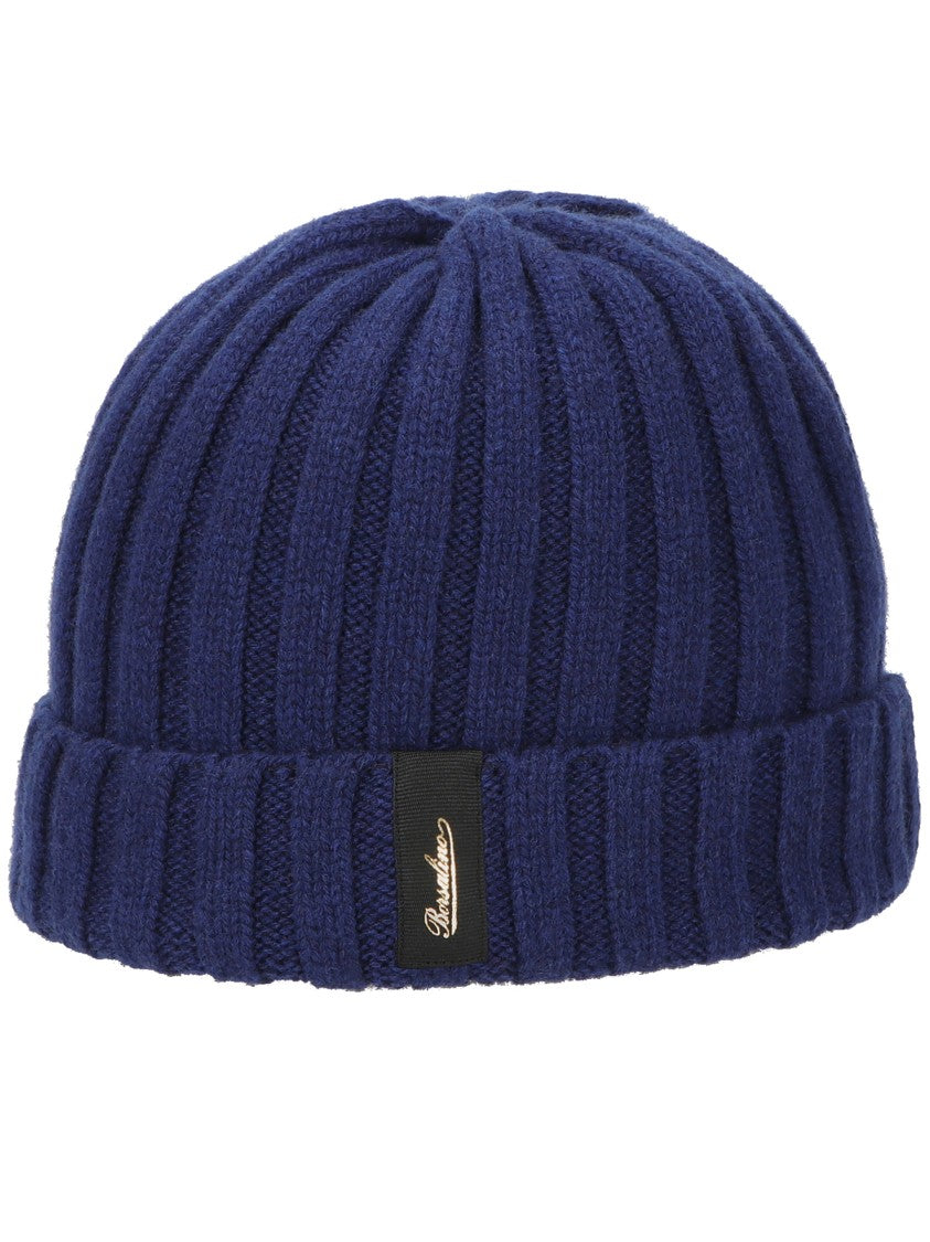 Borsalino Beige Hill Ribbed Cashmere Beanie Hat
