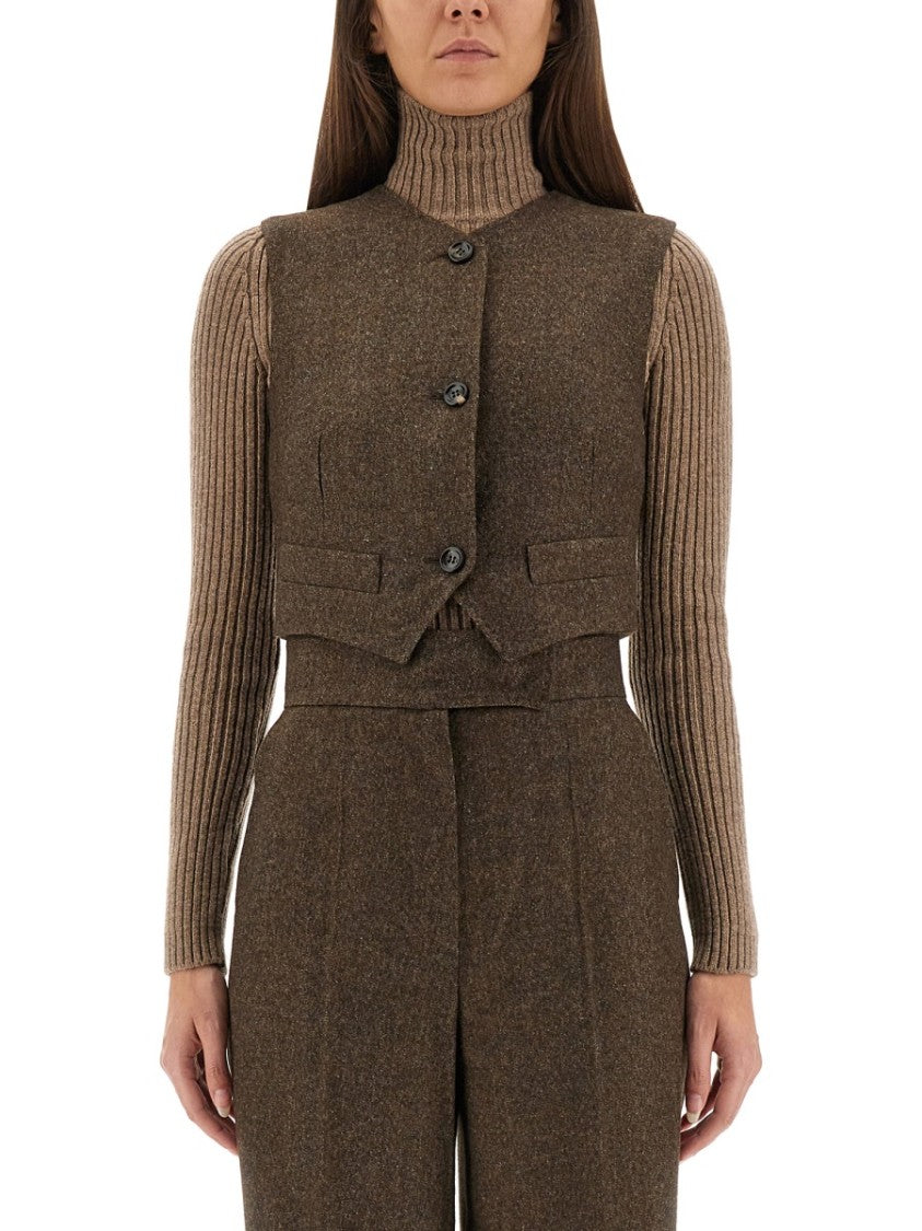 Max Mara Cropped Tailored Vest With Button Closure And Adjustable Strap