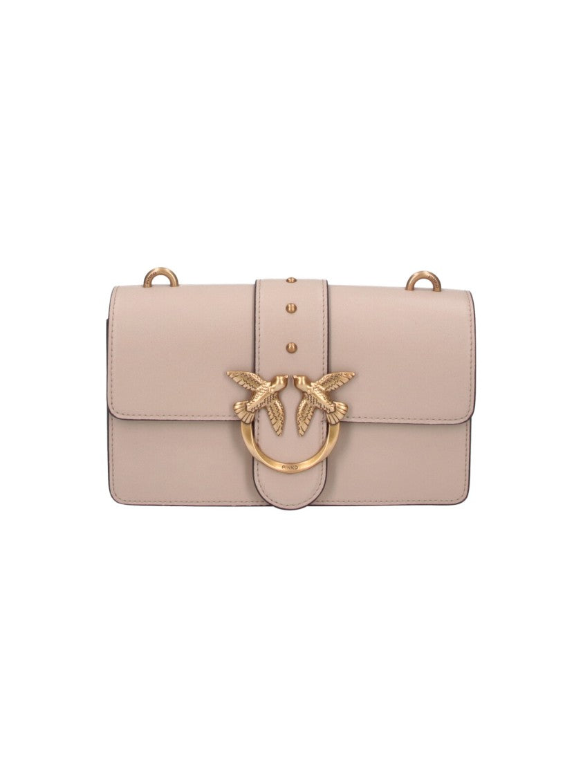 Pinko Beige Love One Gold-Tone Chain Leather Shoulder Bag