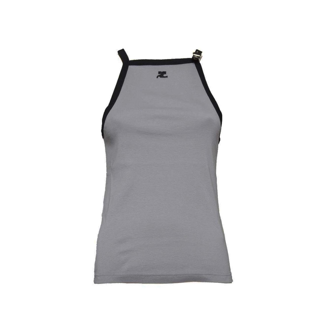 Courrèges Gray Cotton Buckle Tank Top With Contrast Trim