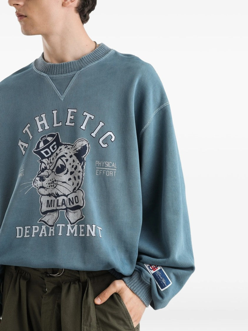 Dolce & Gabbana Washed Blue Relaxed Fit Leopard Sweatshirt