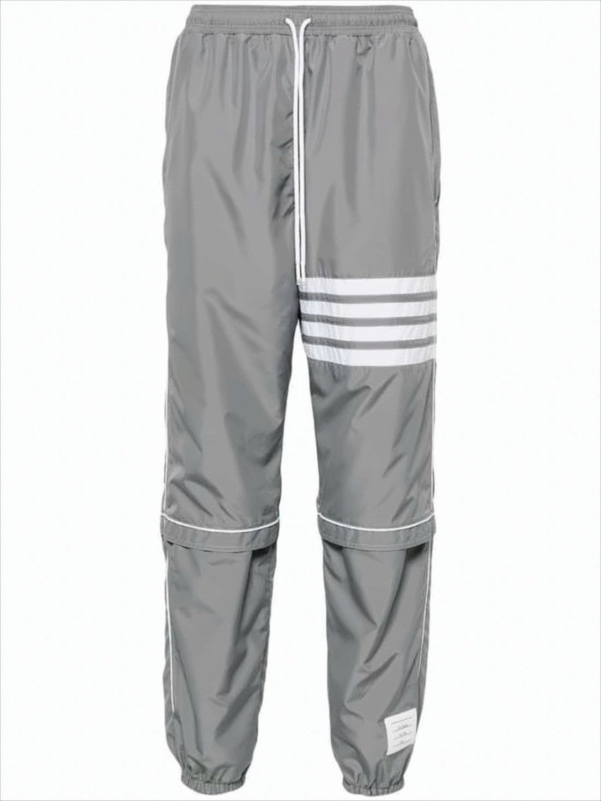 Thom Browne Grey Polyester Jogger Pants With Signature Stripes
