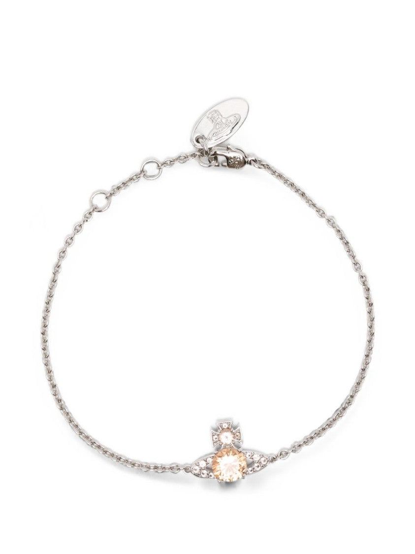 Vivienne Westwood Silver Oval Peach Gemstone Charm Bracelet