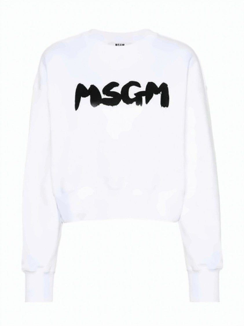 Msgm Cropped Long-Sleeve T-Shirt With Graphic Print