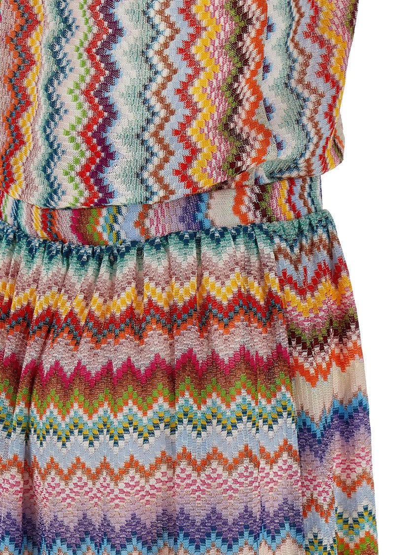 Missoni Zigzag Knit Off-The-Shoulder Jumpsuit With Tie-Up Neck
