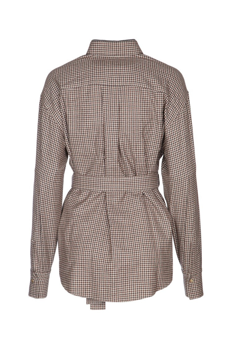 Brunello Cucinelli Brown Checkered Shirt With Structured Collar