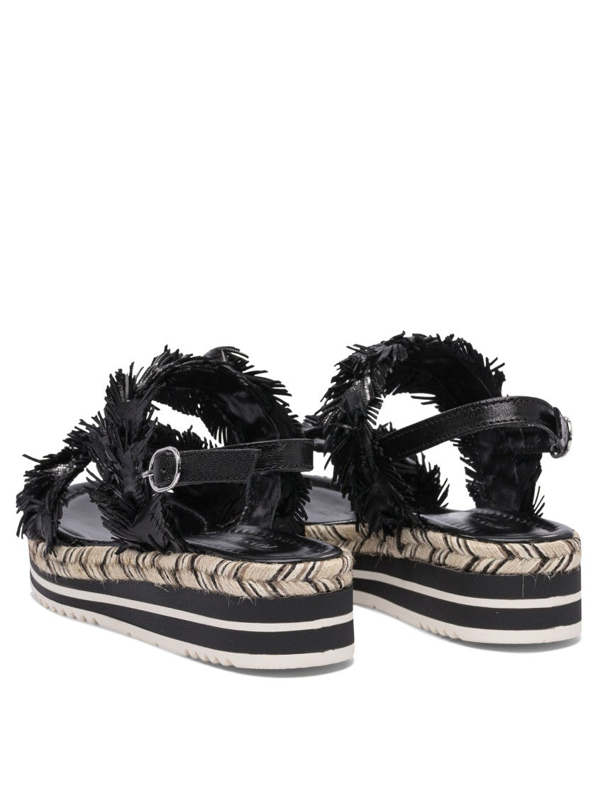 Pons Quintana Textured Black Leather Platform Sandals