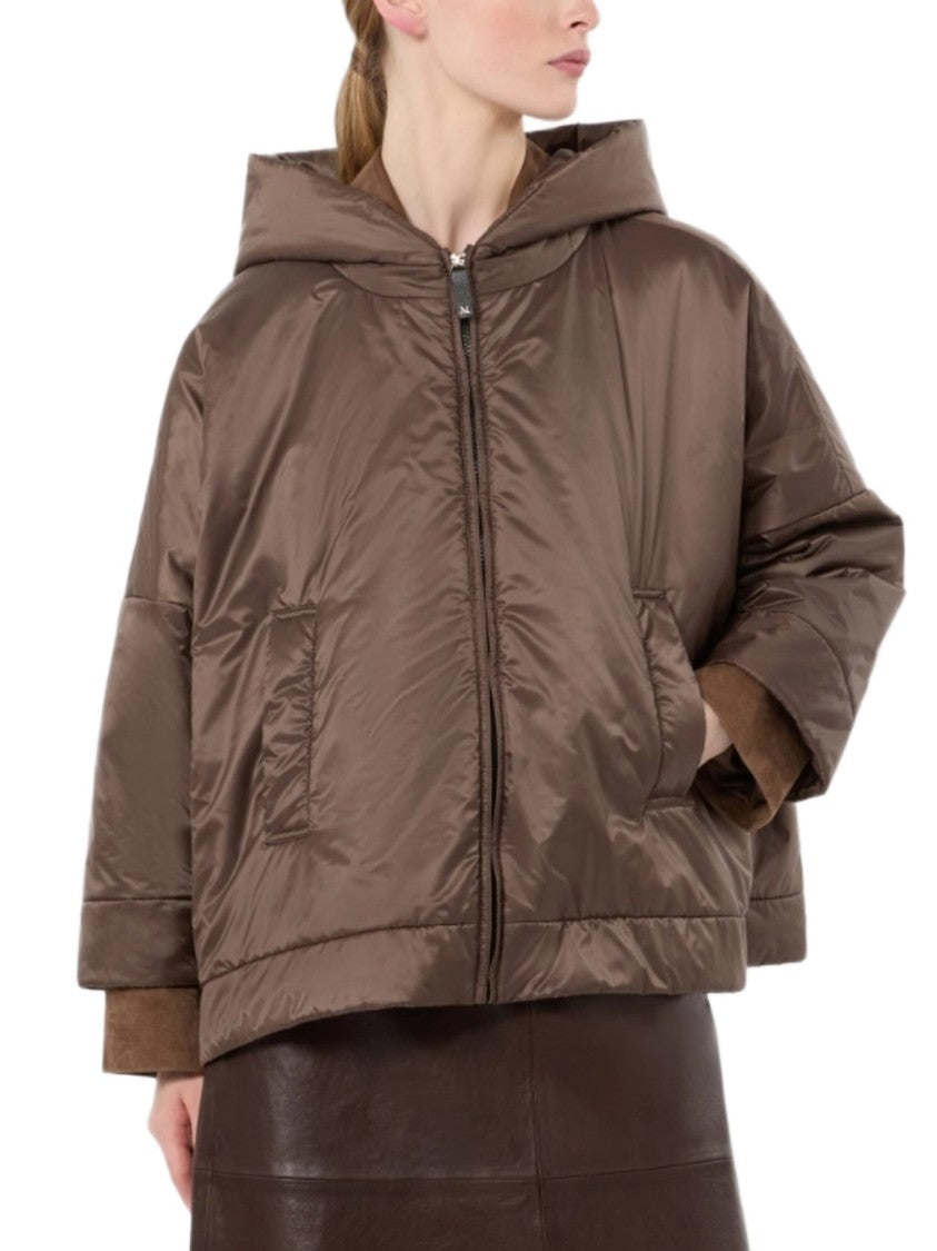 Max Mara Boxy Cropped Coat With Shiny Finish And Hood