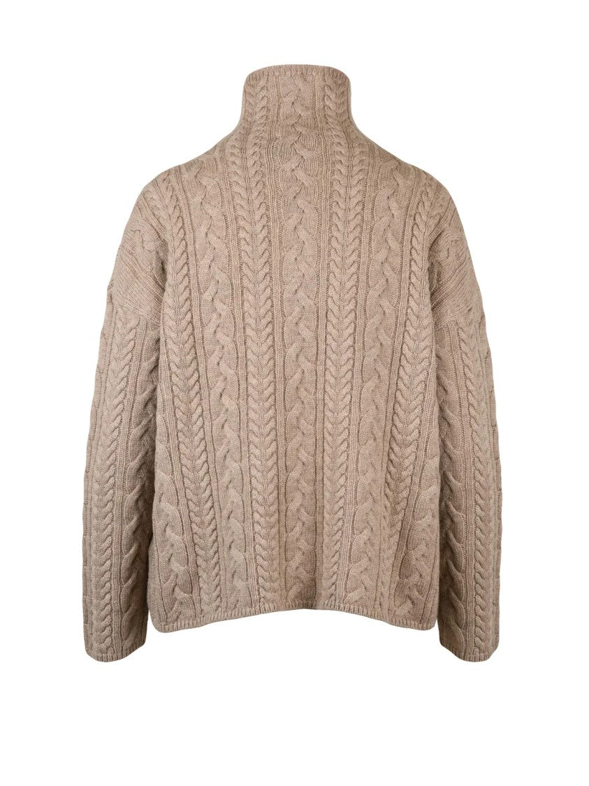 Max Mara Textured Cable Knit Sweater With High Crew Neck