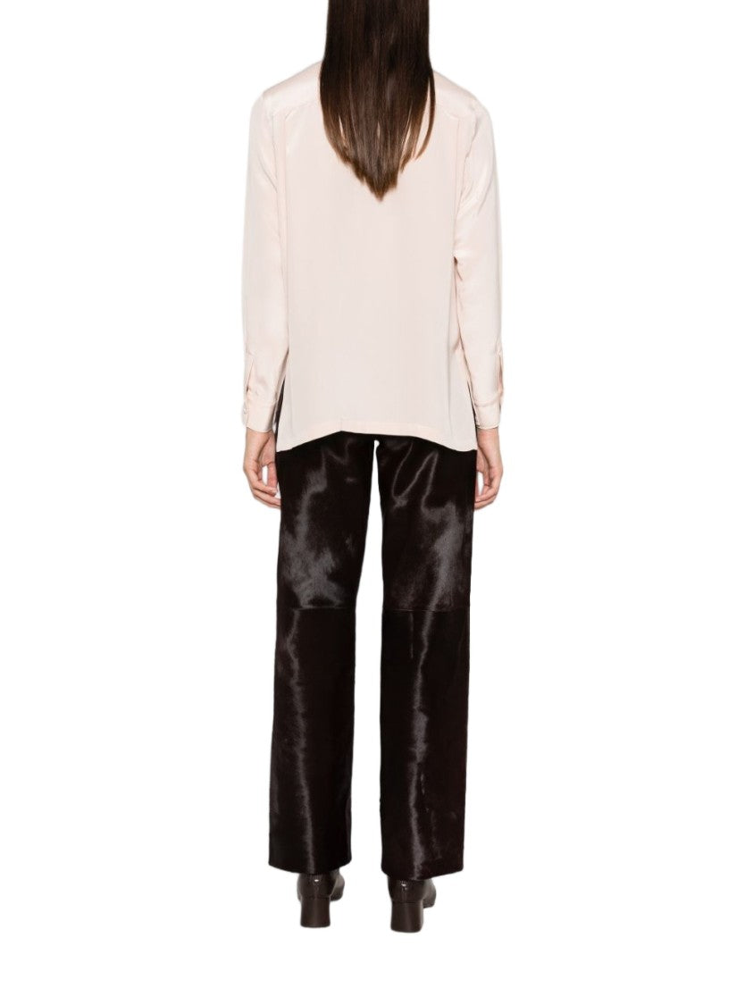 Max Mara Silk And Nylon Blend Long-Sleeved Top With Classic Collar