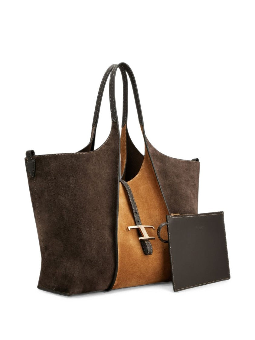 Tod's Two-Tone Suede Tote Bag With Gold-Tone Buckle