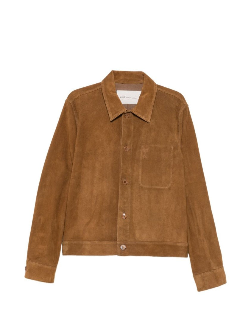 Ami Paris Cropped Boxy Jacket With Classic Collar And Soft Texture
