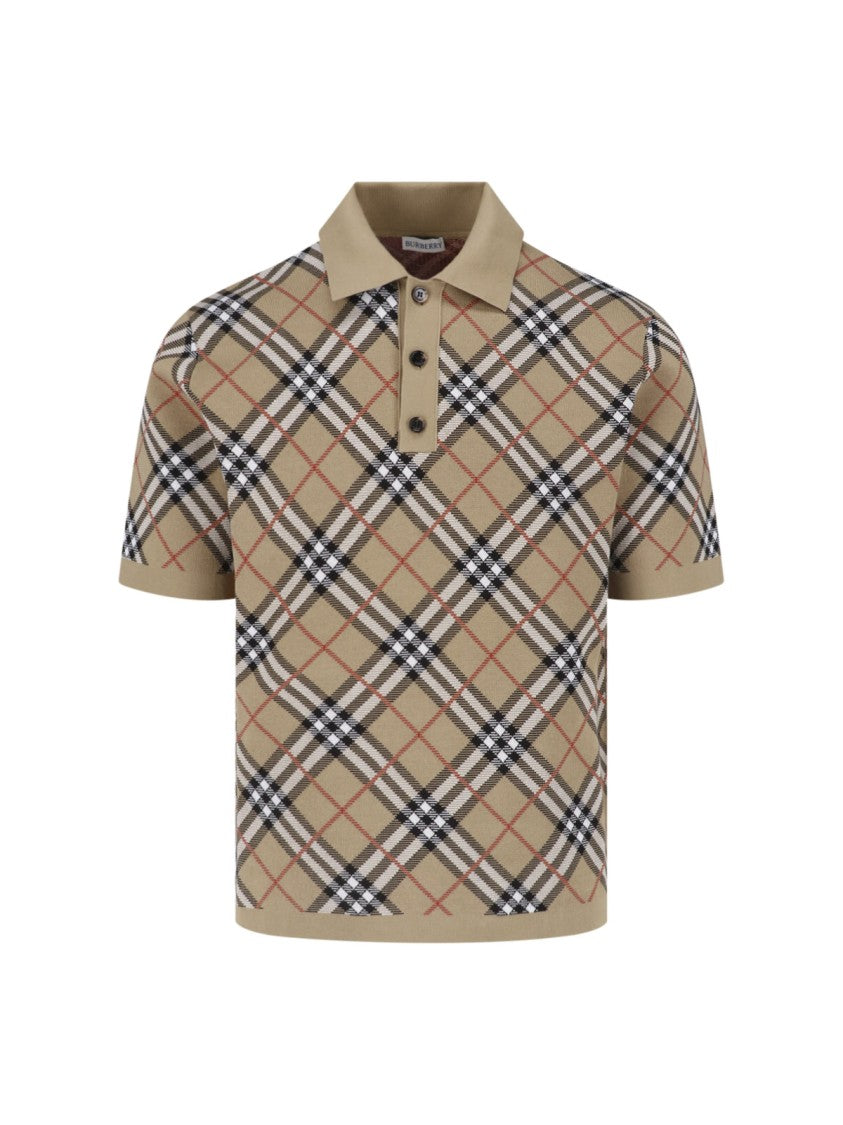 Burberry Beige Cotton Polo Shirt With Classic Check Pattern