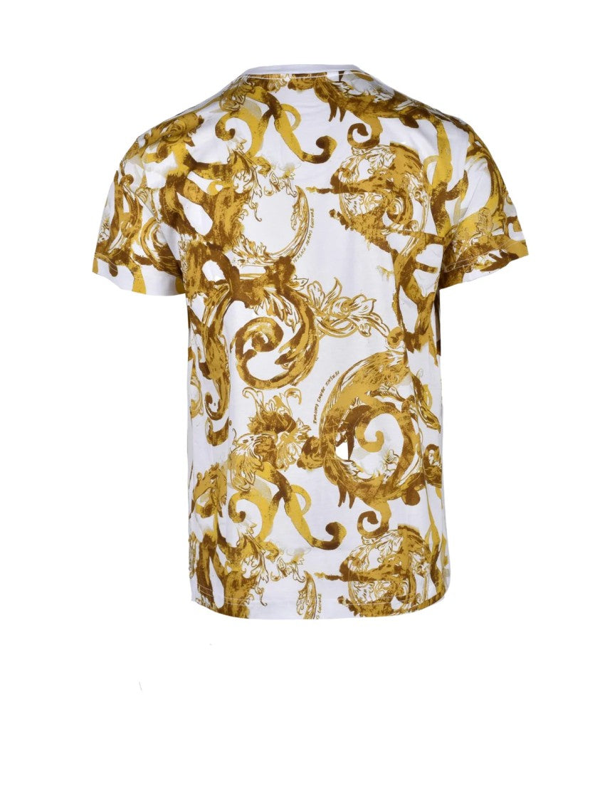 Versace Jeans Couture White-Yellow Cotton Regular Fit T-Shirt