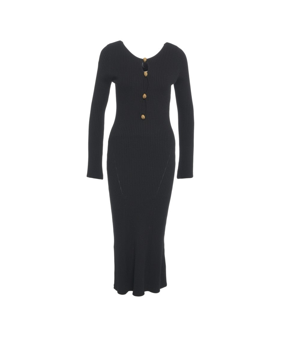 Guess By Marciano Ribbed Knit Maxi Dress With Decorative Gold Buttons