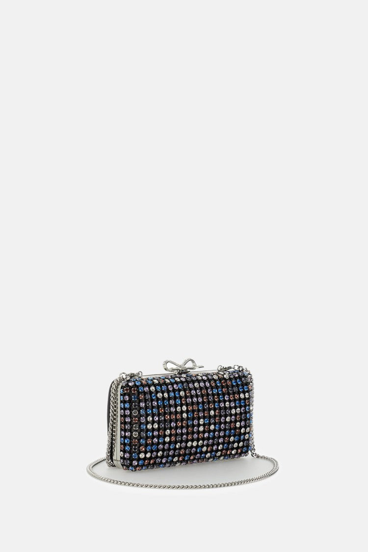 Self-Portrait Rectangular Crystal-Embellished Clutch With Silver-Tone Strap