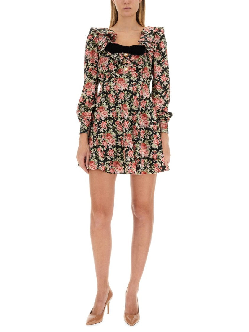 Alessandra Rich Flower Print Mini Dress
