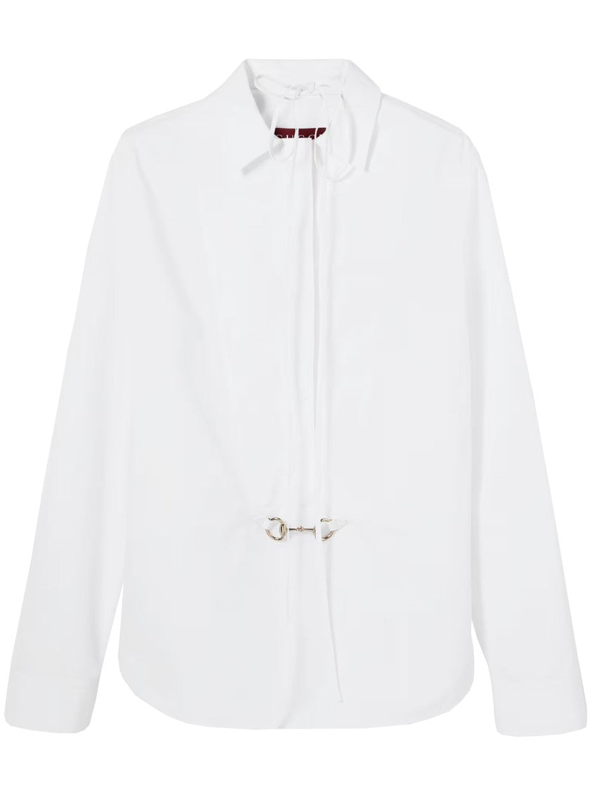 Gucci White Cotton Poplin Tie Ribbon Shirt