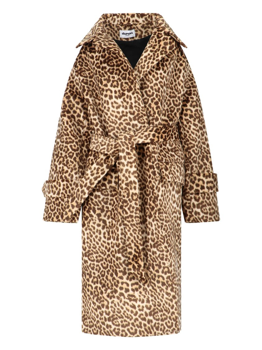 Duran Lantik Leopard Print Long Coat With Adjustable Cuffs