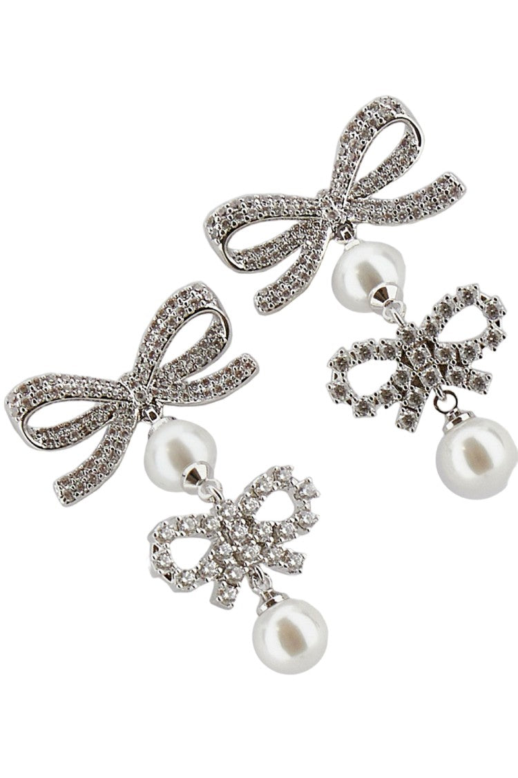 Self-Portrait Double Bow Pearl Earrings