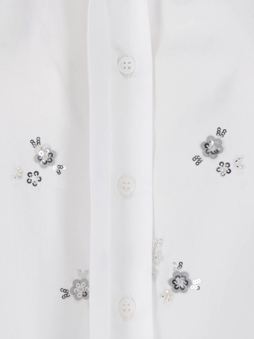 Ermanno Scervino Sequin Floral Appliqué Cotton Top