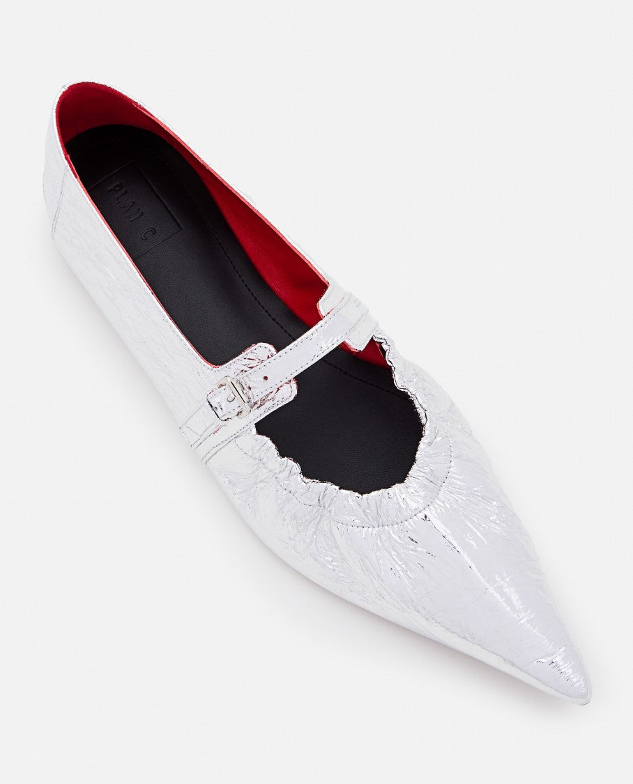 Plan C Silver Ballerina Flats With Buckle Fastening