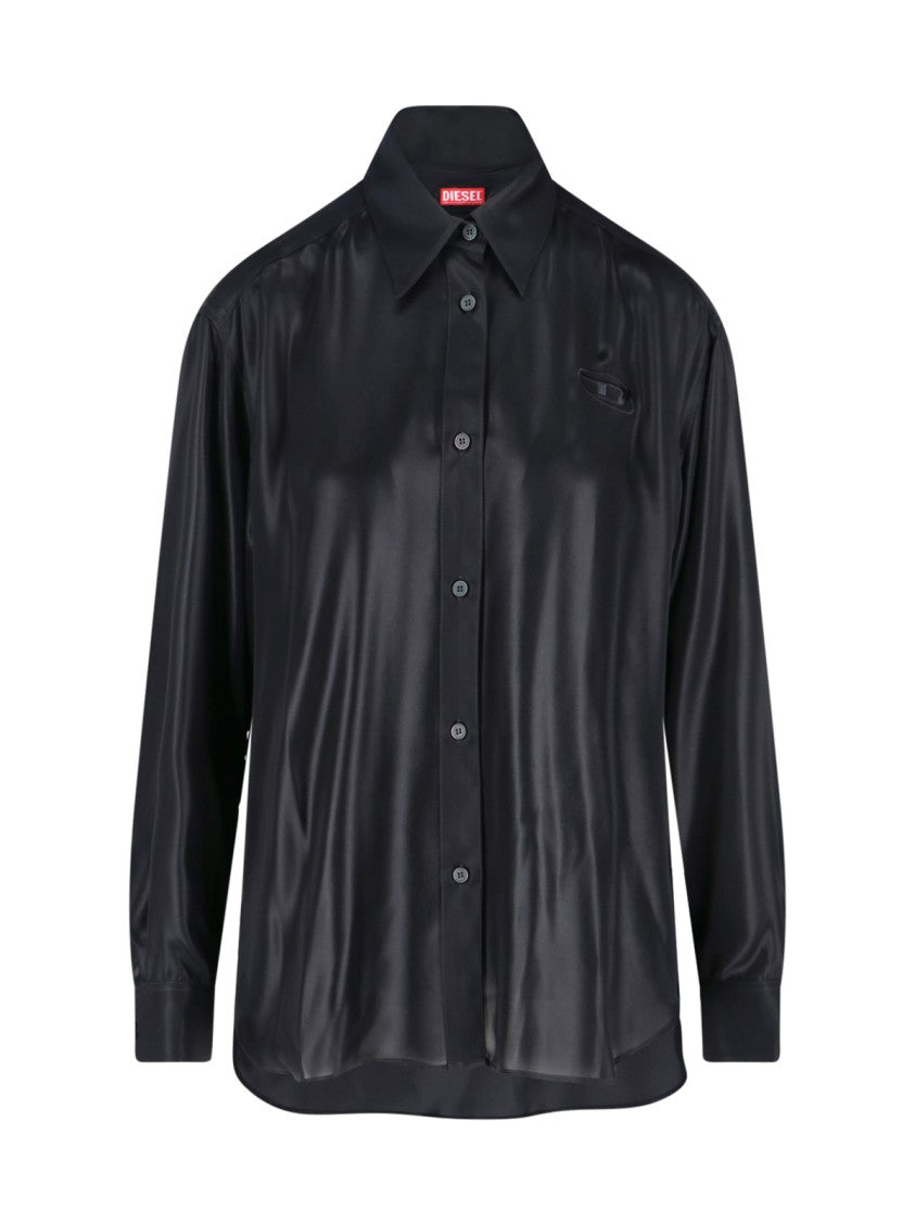 Diesel Laminated Black Shirt With Classic Collar