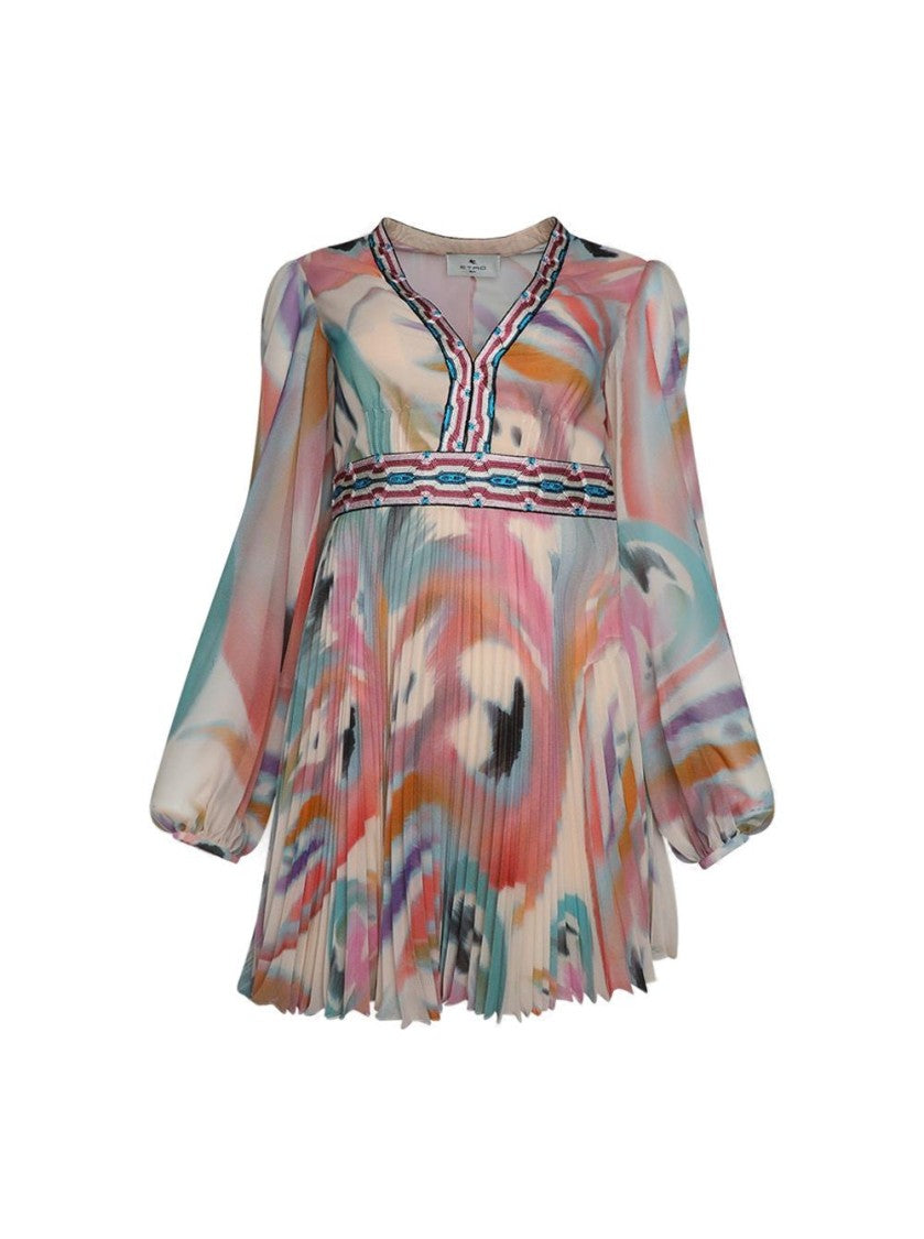Etro Pleated Long Sleeve Mini Dress